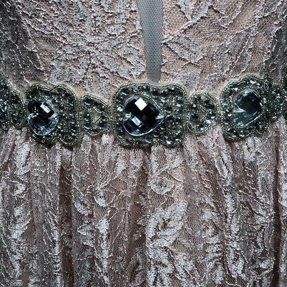 Blush Pink Lace Dress with Rhinestone Waist Dress - Picture 3 of 8